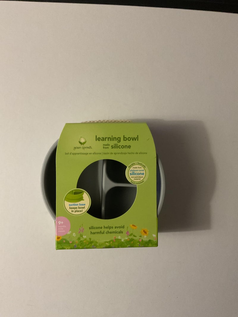green sprouts Learning Bowl | Helps toddler develop independent eating skills | Heat-resistant silicone, Suction cup base with easy-release tab, 3 sections marked to measure portions, Dishwasher safe - Image 1
