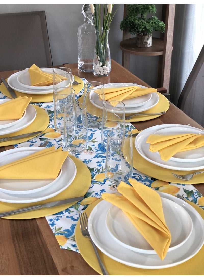 PatternIzmir Placemat Lemon Flower Pattern Set 6 Tableware, 6 Cloth Napkins and Runner Cover Combination 3