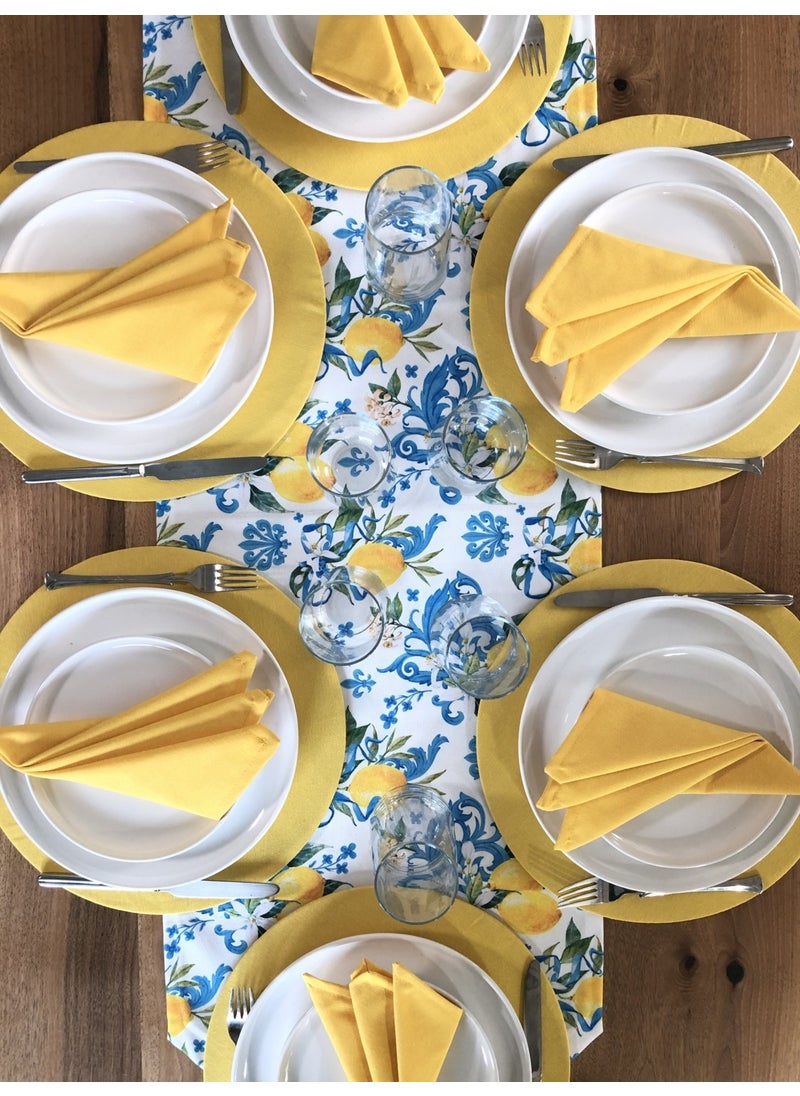 PatternIzmir Placemat Lemon Flower Pattern Set 6 Tableware, 6 Cloth Napkins and Runner Cover Combination 3