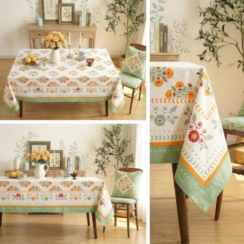 RUSTIQUE LINENS Block Print Design Cotton Table Cloth 6 Seater – Dining Table Cover Cloth, Washable Table Cloth for Dining Table – 150 x 234 CM (Fits 6–8 Seater) - Emerald Bloom - Image 3