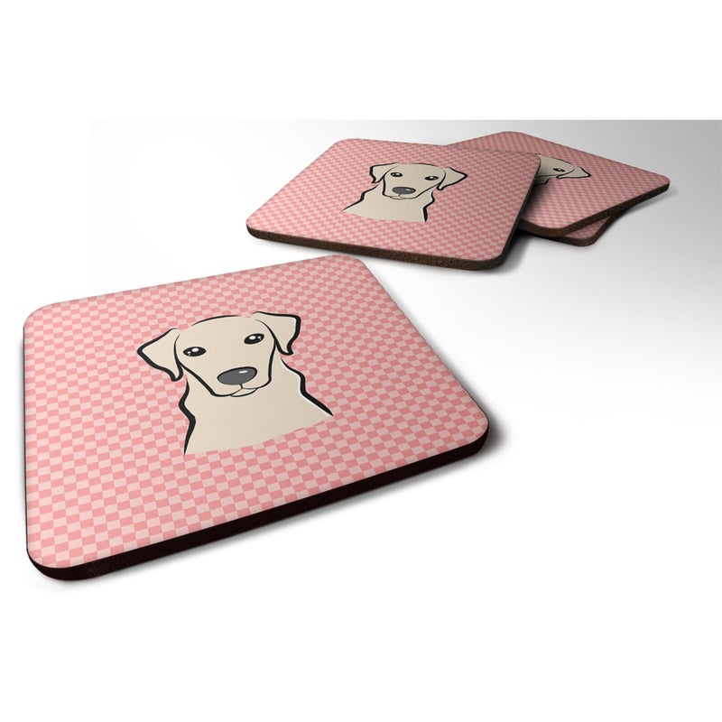 Caroline's Treasures ""Caroline's Treasures BB1222FC Checkerboard Pink Yellow Labrador Foam Coaster (Set of 4)  3.5"""" H x 3.5"""" W  Multicolor"" 
