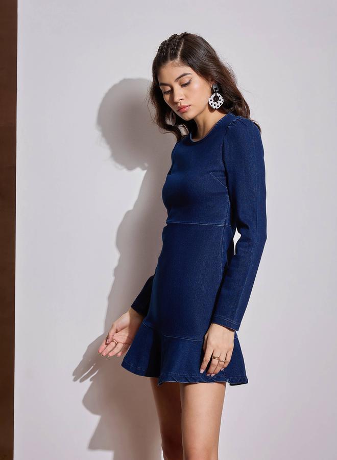 SASSAFRAS Denim Fit & Flare Dress - Image 4