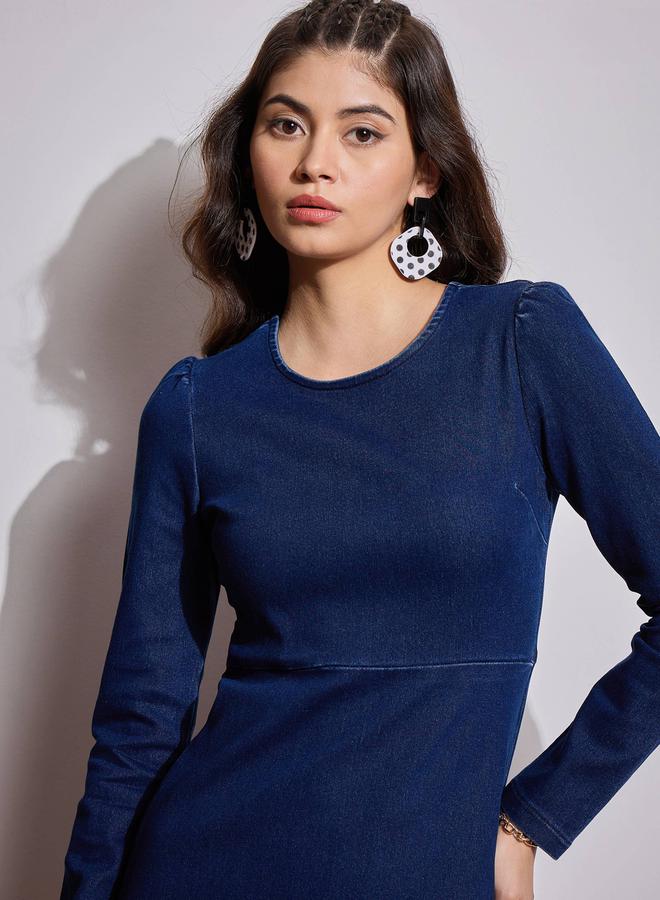 SASSAFRAS Denim Fit & Flare Dress - Image 5