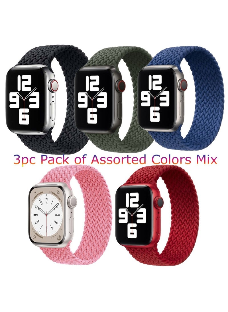TWEGGON 3pc Pack Nylon Braided Band/Strap for Apple Watch All Series Compatible with 46mm/45mm/44mm/49mm [Small Size] Blue/Green/Red/Pink  - Image 1