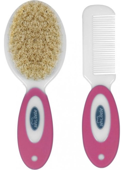 Natural Brush Comb Set Pink