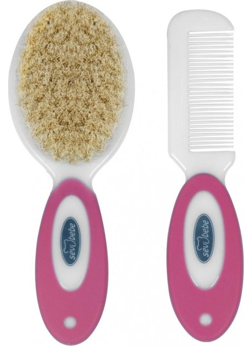 Sevi Bebe Natural Brush Comb Set Pink  - Image 1