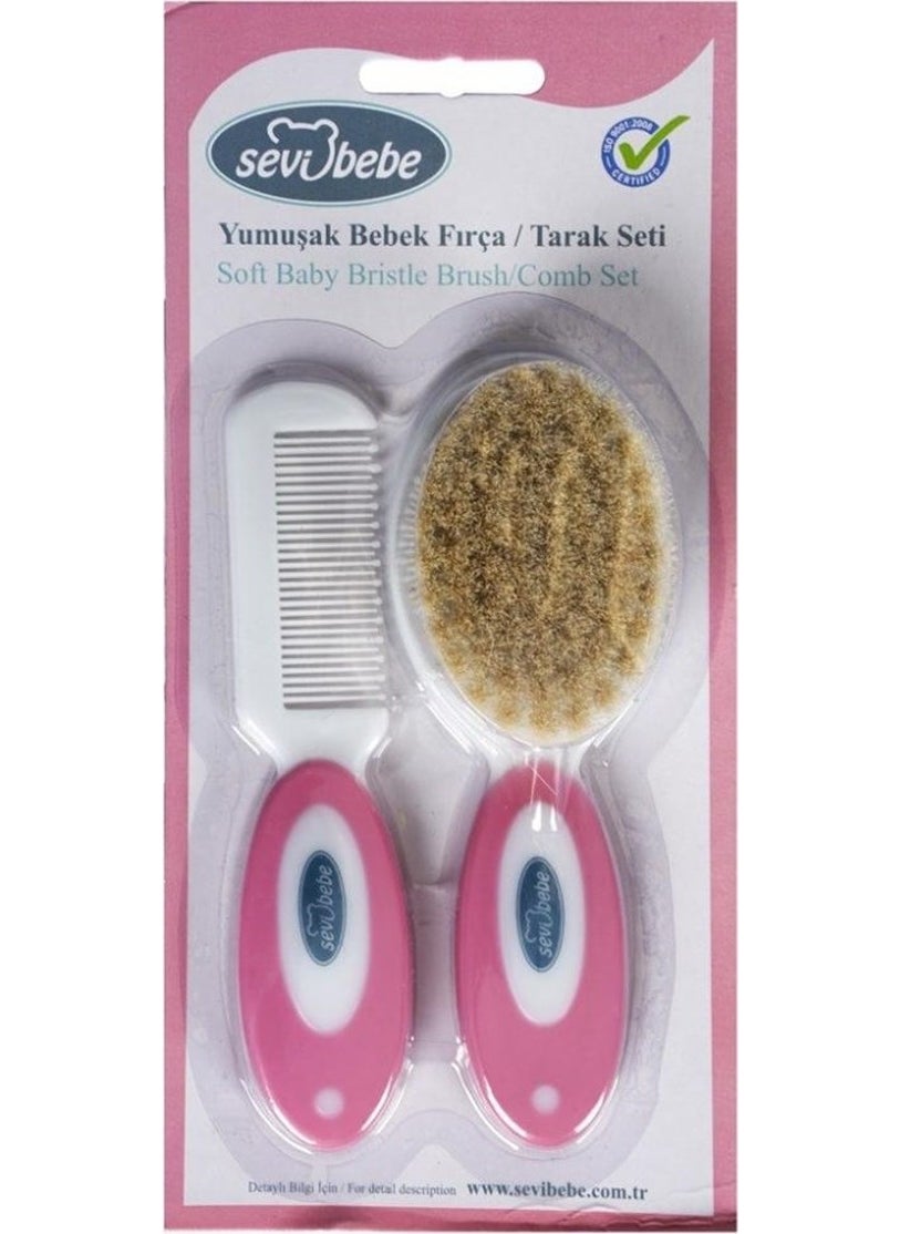 Sevi Bebe Natural Brush Comb Set Pink  - Image 2