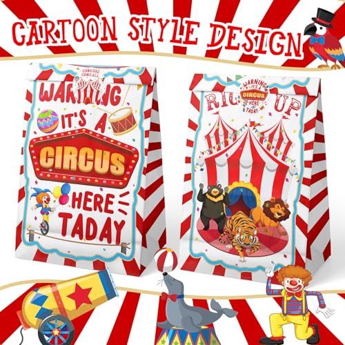 HaPiBiDesign Circus Party Favor Bags - 24 Pcs Carnival Party Candy Bags with Stickers - Carnival Goodie Gift Treat Bags - Watercolor Circus Themed Birthday Party Supplies - Image 2