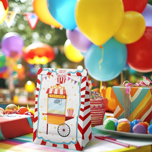 HaPiBiDesign Circus Party Favor Bags - 24 Pcs Carnival Party Candy Bags with Stickers - Carnival Goodie Gift Treat Bags - Watercolor Circus Themed Birthday Party Supplies - Image 5