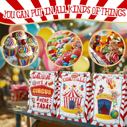 HaPiBiDesign Circus Party Favor Bags - 24 Pcs Carnival Party Candy Bags with Stickers - Carnival Goodie Gift Treat Bags - Watercolor Circus Themed Birthday Party Supplies - Image 4