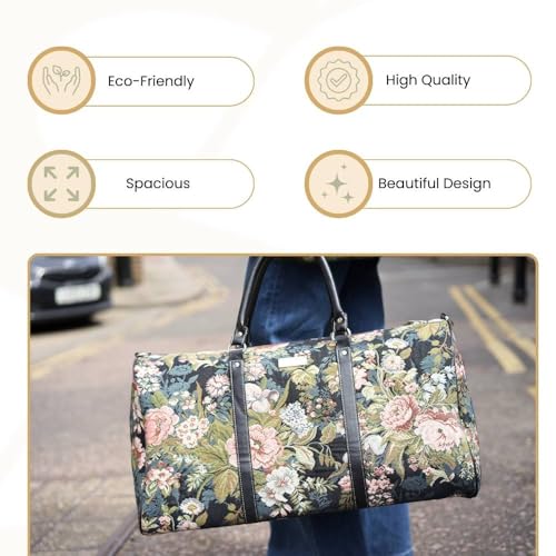 Signare Tapestry Large Travel Duffle Bag Ladies Overnight Weekender Carryon Gym Sports Duffel bags for Women with Floral Peony Design (BHOLD-PEO) - Image 5