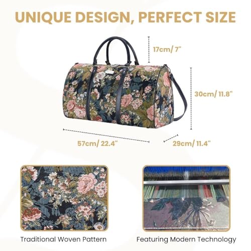Signare Tapestry Large Travel Duffle Bag Ladies Overnight Weekender Carryon Gym Sports Duffel bags for Women with Floral Peony Design (BHOLD-PEO) - Image 3