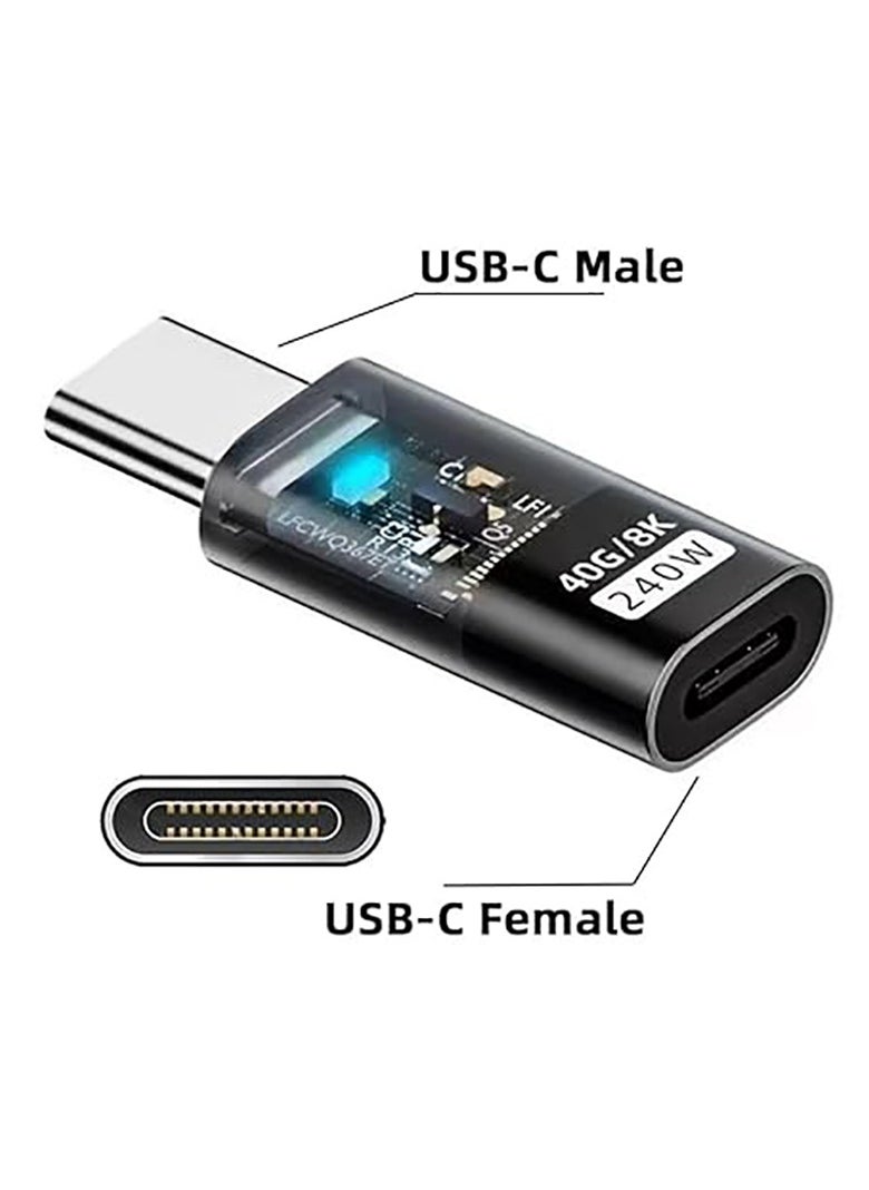 Generic - USB C Connector USB4 Type C 240W Power 40Gbps Data 8K Video Extension Connector Adapter Transparent with LED - Image 1