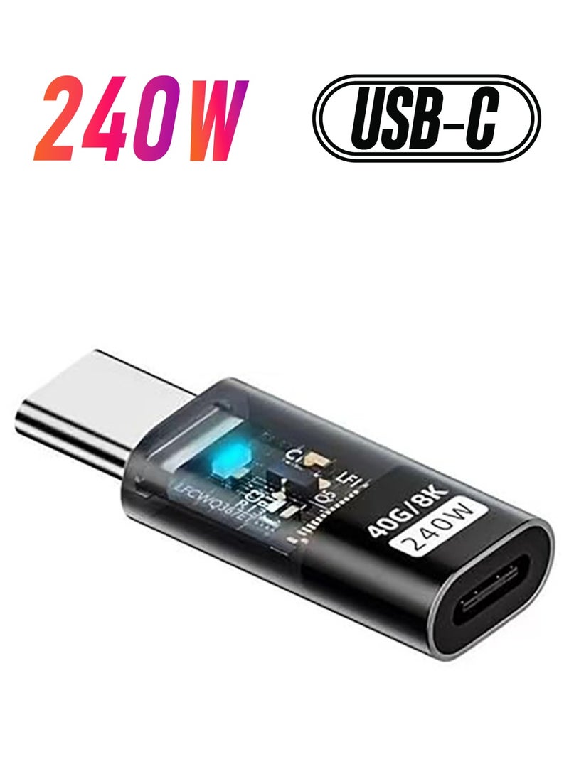 Generic - USB C Connector USB4 Type C 240W Power 40Gbps Data 8K Video Extension Connector Adapter Transparent with LED - Image 1