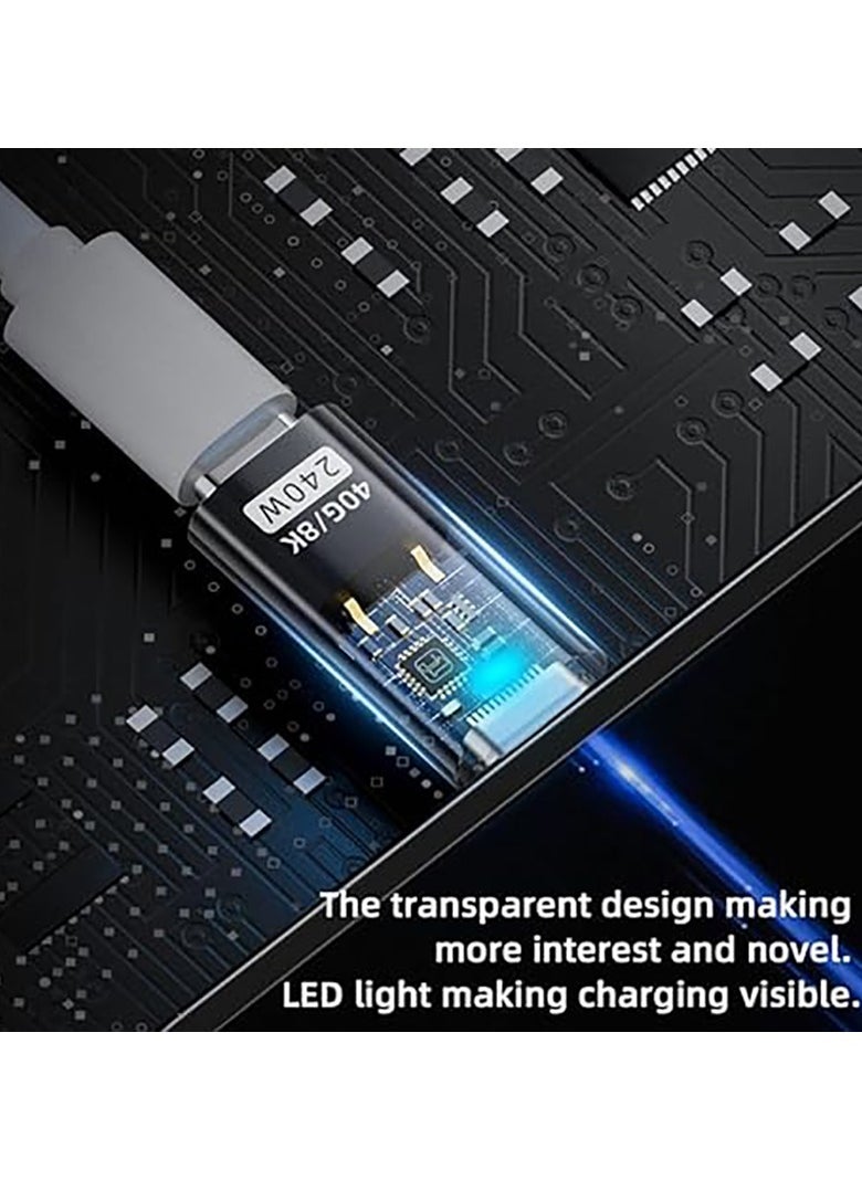 Generic - USB C Connector USB4 Type C 240W Power 40Gbps Data 8K Video Extension Connector Adapter Transparent with LED - Image 1