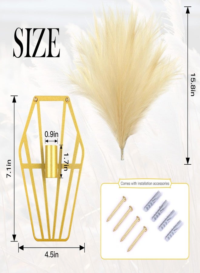 KOYILTD 2 Pieces Boho Wall Decor Gold Metal Wall Art Artificial Pampas Wall Mounted Home Artwork Plant Hanging Decor for Bedroom Living Room Kitchen Bathroom (Gold, Fresh Shell) - Image 3