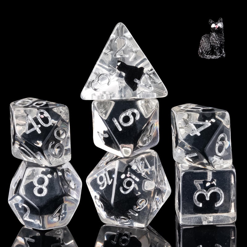 Cusdie 7Die DND Dice Polyhedral Dice Set Filled with Animal for Role Playing Game DD DiceBlack Cat - Image 3