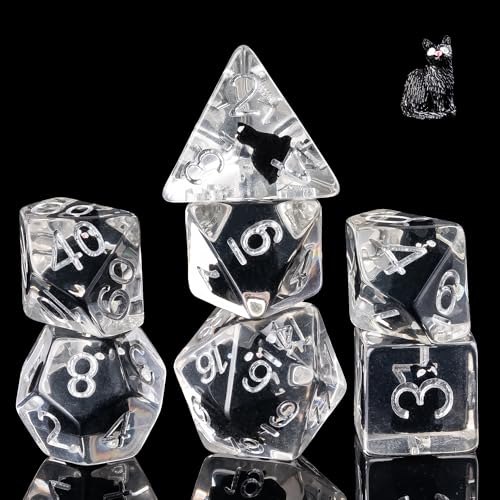 Cusdie 7Die DND Dice Polyhedral Dice Set Filled with Animal for Role Playing Game DD DiceBlack Cat - Image 1