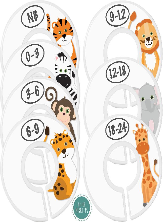 Little Miracles Baby Closet Size Dividers - 7X Safari Nursery Closet Dividers for Baby Clothes - Elephant Giraffe Zebra Lion Monkey Cheetah Nursery Decor - Baby Closet Dividers for Boy or Girl - [Safari] [White] - Image 5