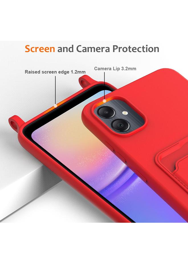 S-TOP Case For Samsung Galaxy M05 / F05 Integrated Card Bag Solid Color Liquid Silicone Phone Case with Lanyard - Image 4