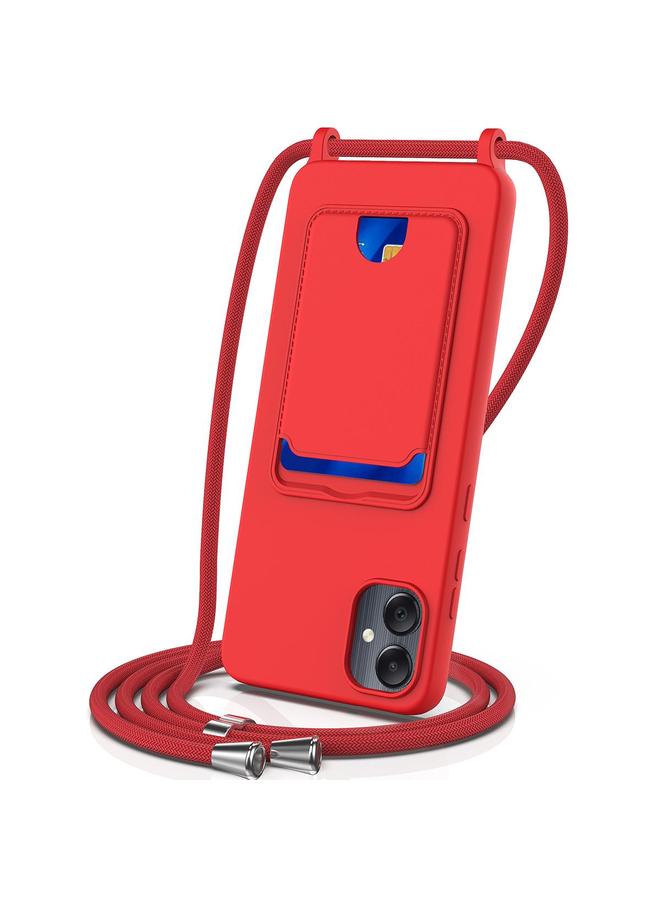 S-TOP Case For Samsung Galaxy M05 / F05 Integrated Card Bag Solid Color Liquid Silicone Phone Case with Lanyard - Image 1