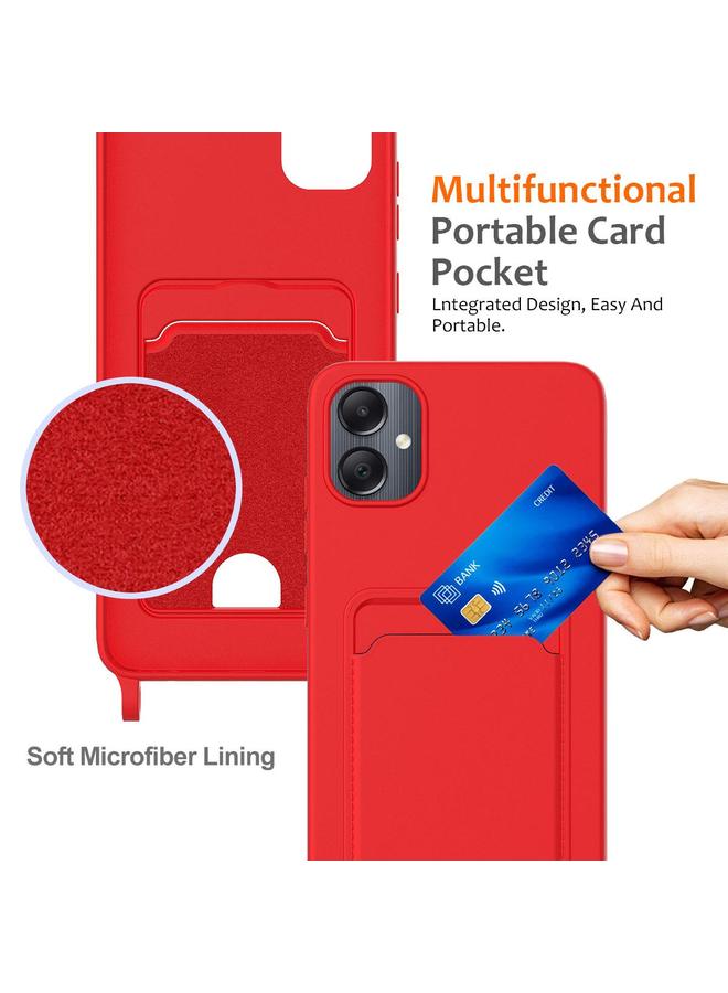 S-TOP Case For Samsung Galaxy M05 / F05 Integrated Card Bag Solid Color Liquid Silicone Phone Case with Lanyard - Image 3