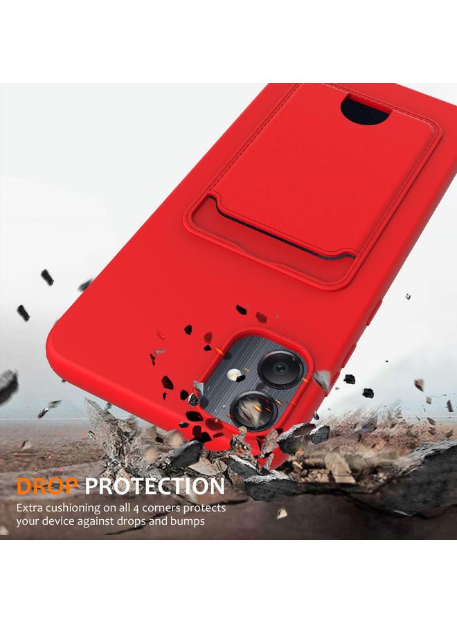 S-TOP Case For Samsung Galaxy M05 / F05 Integrated Card Bag Solid Color Liquid Silicone Phone Case with Lanyard - Image 2