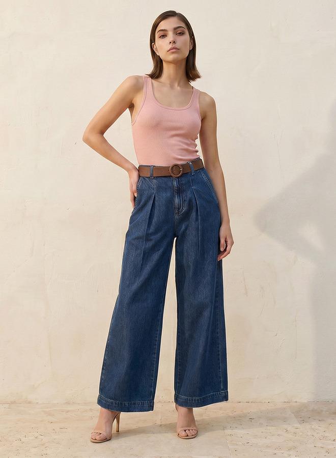 Splash FAV Denim Wide Leg Flexi Waist Jeans with Belt - Image 3
