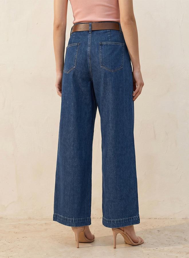 Splash FAV Denim Wide Leg Flexi Waist Jeans with Belt - Image 4