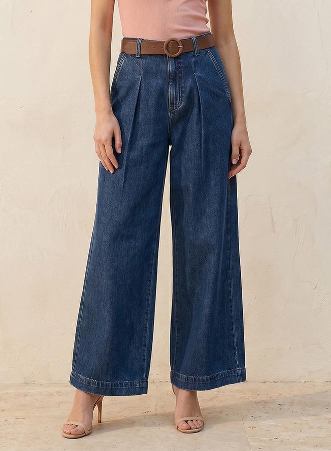 Splash FAV Denim Wide Leg Flexi Waist Jeans with Belt - Image 1