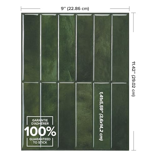 Smart Tiles SMART TILES Peel and Stick Backsplash - 5 Sheets of 11.43'' x 9'' - 3D Adhesive Peel and Stick Tile Backsplash for Kitchen, Bathroom, Wall Tile, Sefrou Green - Image 3