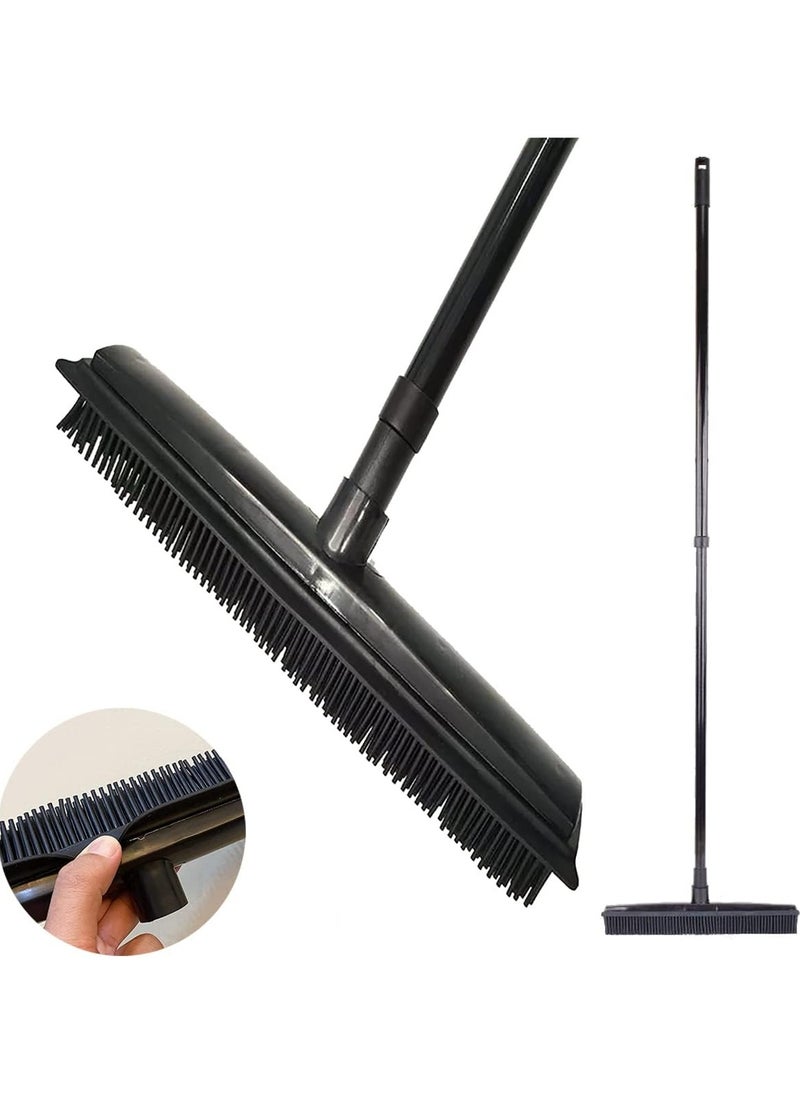Blueland 2in1 Floor Brush and Rubber Broom Carpet Rake Pet Cat Dog Hair Remover with 48in Long Handle for Hardwood Tile Floor Sweeper  - Image 1