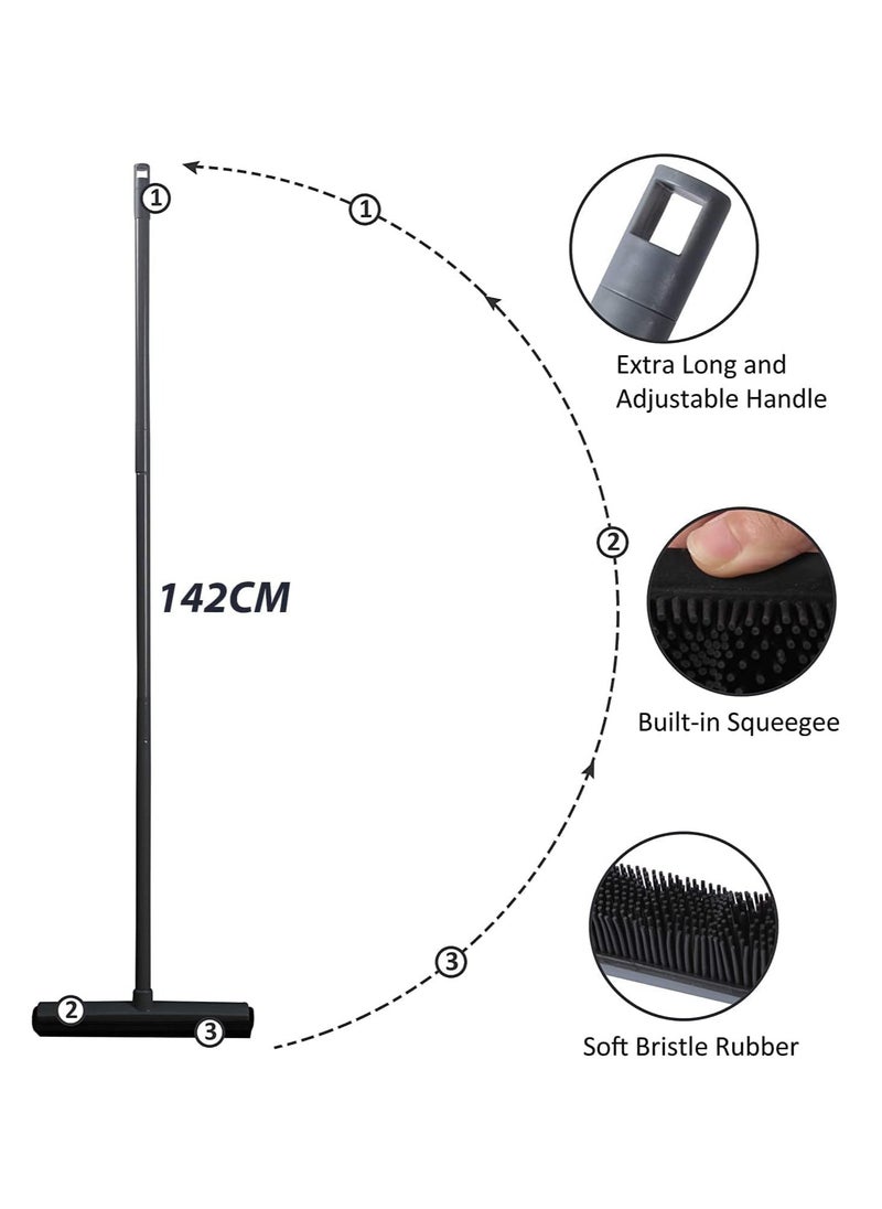 Blueland 2in1 Floor Brush and Rubber Broom Carpet Rake Pet Cat Dog Hair Remover with 48in Long Handle for Hardwood Tile Floor Sweeper  - Image 3