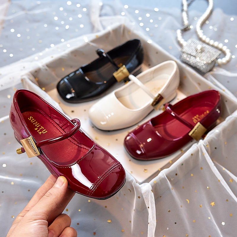Su Mi Tu Girls' High-Heel Princess Leather Shoes, 2025 Mary Jane Style with Patent Leather and Soft  Sole - Image 1