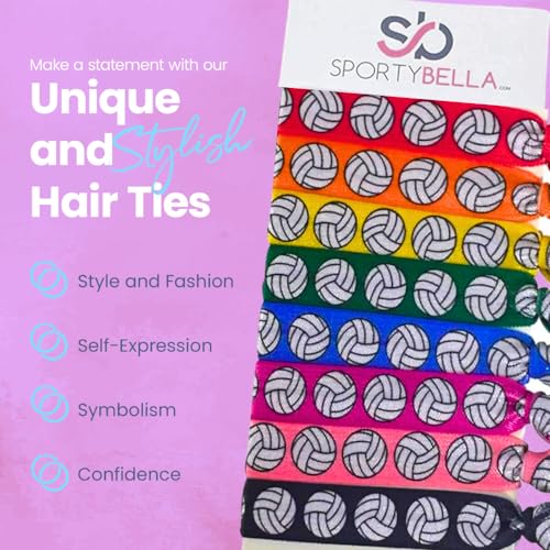 Infinity Collection Sportybella Multicolored Volleyball Hair Ties for Girls - No Crease Elastics for Players, 8pcs - Image 4