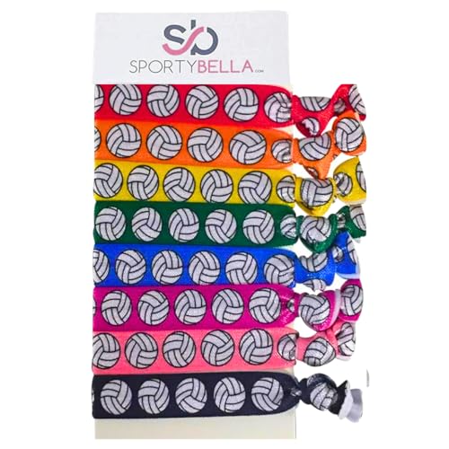 Infinity Collection Sportybella Multicolored Volleyball Hair Ties for Girls - No Crease Elastics for Players, 8pcs - Image 1