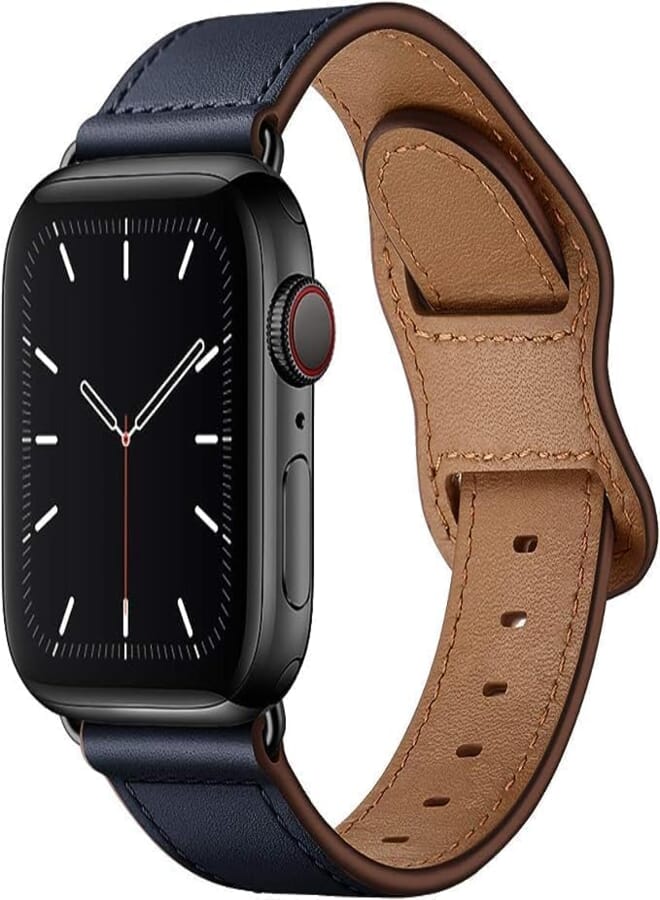 Next Next store Compatible with iWatch Band 42mm 44mm 45mm 49mm, Leather Replacement Strap Compatible with Apple Watch SE Series 7 6 5 4 3 2 1 (Navy)