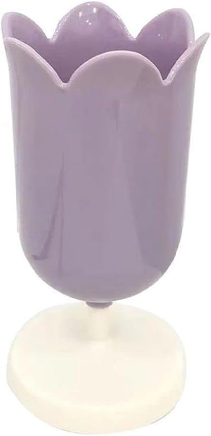 Qintreesify Pen Holder for Desk, Plastic Tulip Pen Holder Girl Small Makeup Box Cute Stationery Organizer Pencil Stand Case Pencil Cups Desktop Decoration Pencil Holders Office and School Supplies (Purple) - Image 1