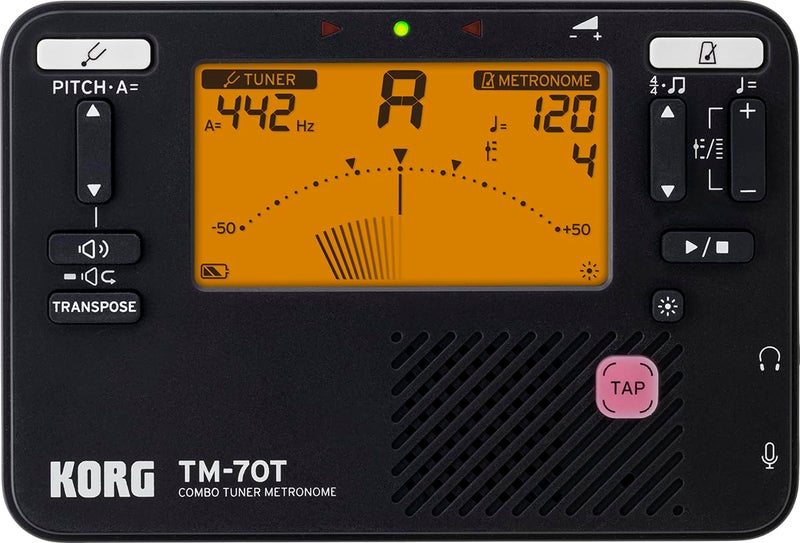 Korg TM-70T Tuner and Metronome w/ Sound Out Mode, Transpose Mode, and Chromatic Mode - Black - Image 1