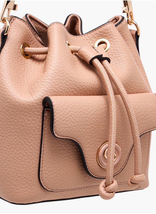 Celeste Women's Textured Bucket Bag with Drawstring Closure and Adjustable Strap  - Image 4