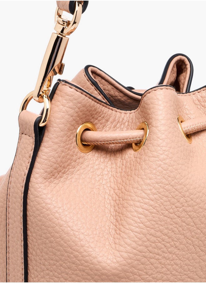 Celeste Women's Textured Bucket Bag with Drawstring Closure and Adjustable Strap  - Image 5