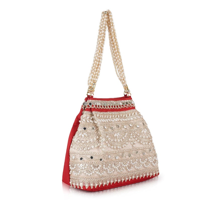 PLANX Velvet Stylish Embroidery Unique Design Traditional Wedding Party Handheld Potli Bag For Women - Image 1