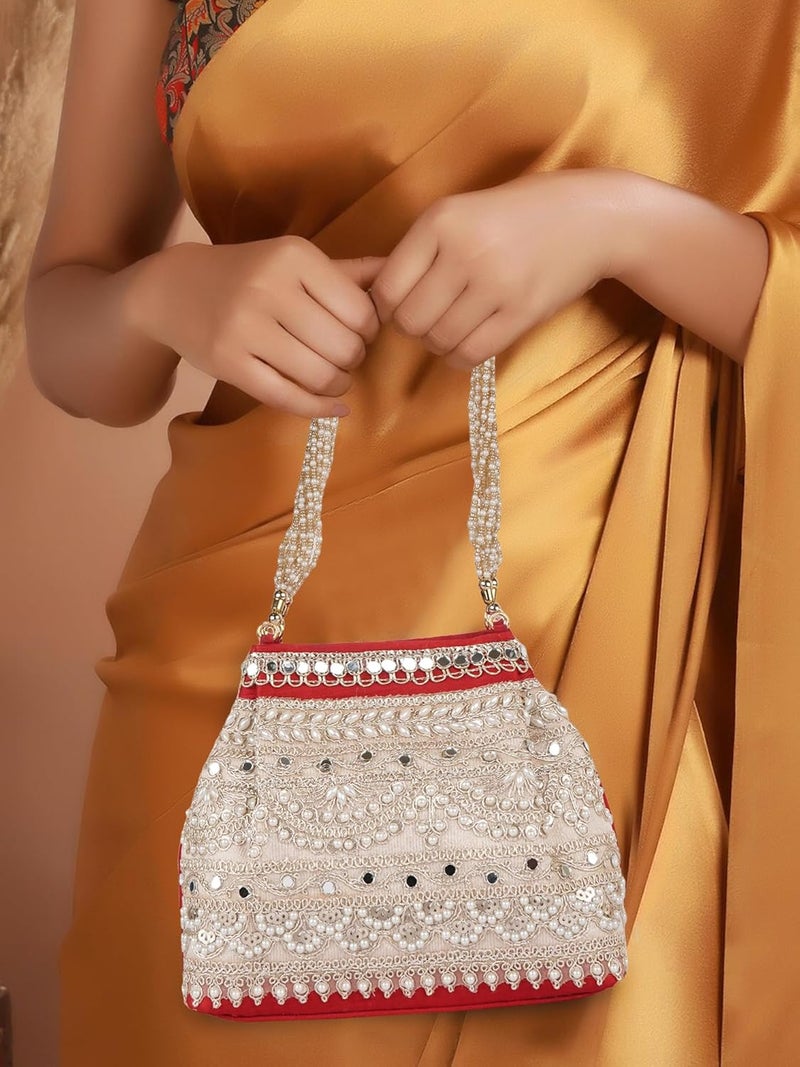 PLANX Velvet Stylish Embroidery Unique Design Traditional Wedding Party Handheld Potli Bag For Women - Image 2