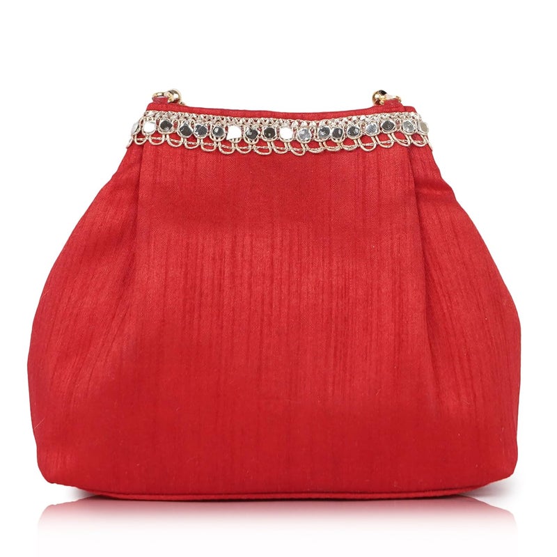 PLANX Velvet Stylish Embroidery Unique Design Traditional Wedding Party Handheld Potli Bag For Women - Image 3
