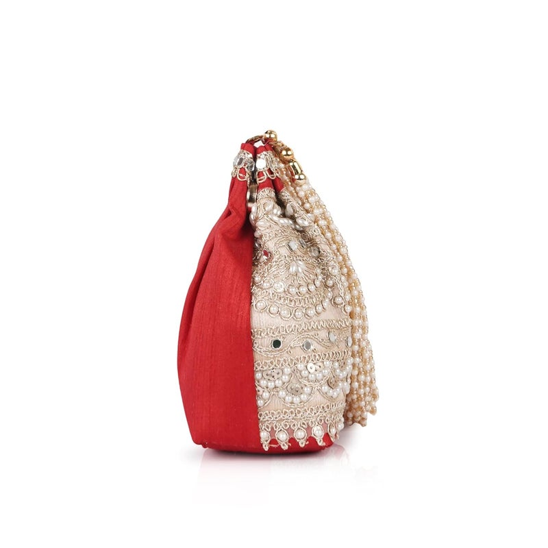 PLANX Velvet Stylish Embroidery Unique Design Traditional Wedding Party Handheld Potli Bag For Women - Image 5