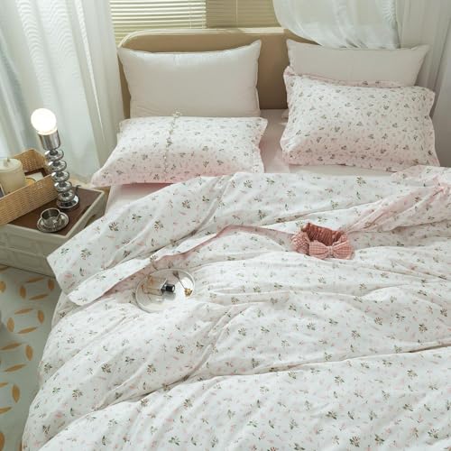LifeTB Girls Floral Comforter Set Twin XL Garden Flower Print Bedding Sets Soft Fluffy Vintage Pink White Floral Bedding Comforter Set Cottagecore Botanical Flowers Comforter with 2 Pillowcases Twin XL Size - Image 4