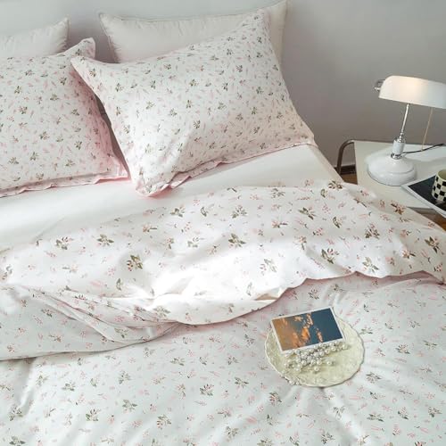 LifeTB Girls Floral Comforter Set Twin XL Garden Flower Print Bedding Sets Soft Fluffy Vintage Pink White Floral Bedding Comforter Set Cottagecore Botanical Flowers Comforter with 2 Pillowcases Twin XL Size - Image 5