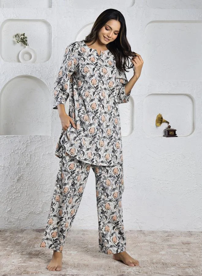 sanskrutihomes sanskrutihomes Women Floral Printed Pure Cotton Top and Pyjama Set