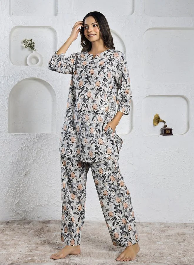 sanskrutihomes sanskrutihomes Women Floral Printed Pure Cotton Top and Pyjama Set