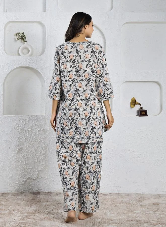 sanskrutihomes sanskrutihomes Women Floral Printed Pure Cotton Top and Pyjama Set